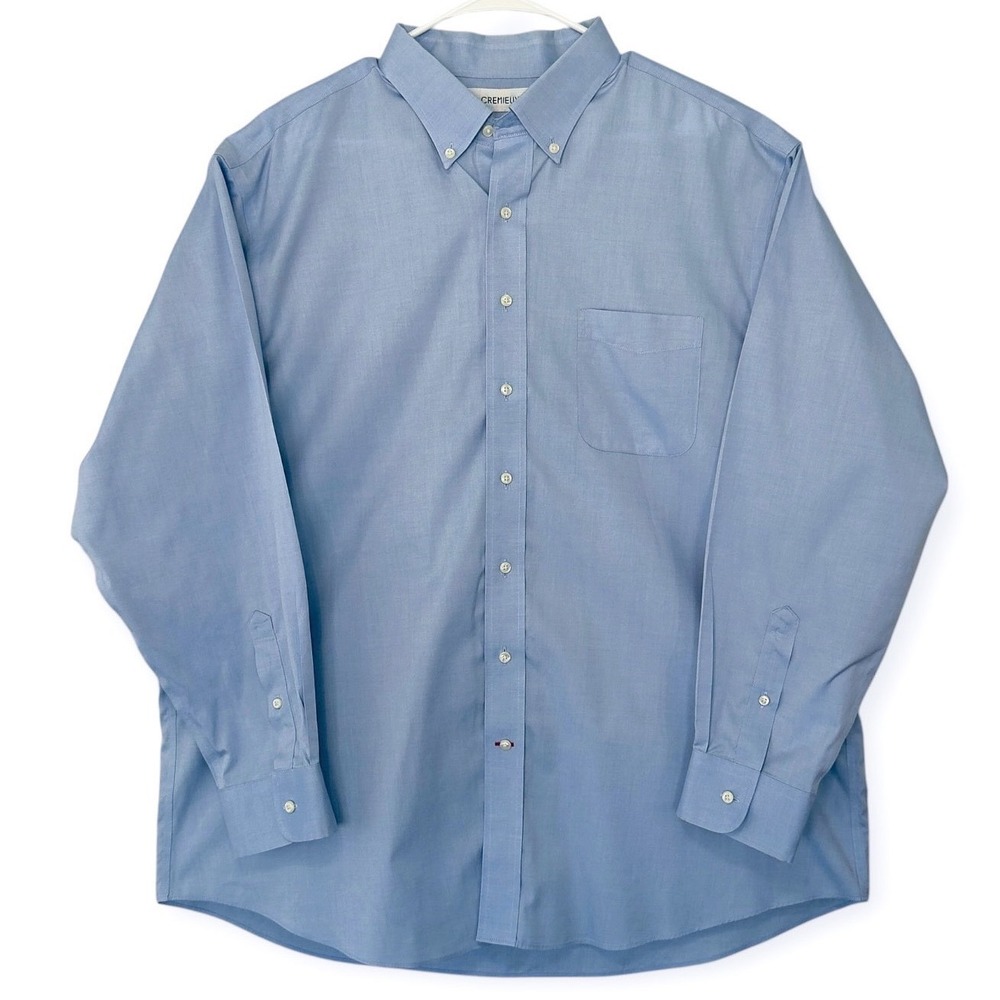 Cremieux Mens 18 35 Blue 100s Pinpoint Cotton Button Down Dress Shirt